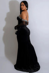 Glamorous – Maxi-Abendkleid aus Samt mit Strassbesatz und herzförmigem Ausschnitt – Schwarz